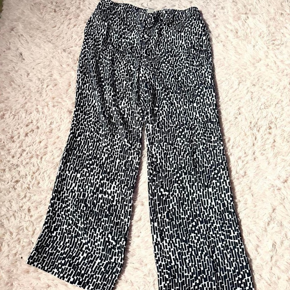 Wide Leg Monochrome Geometric Abstract Art to Wear Slinky Pants Womens 2 Retro